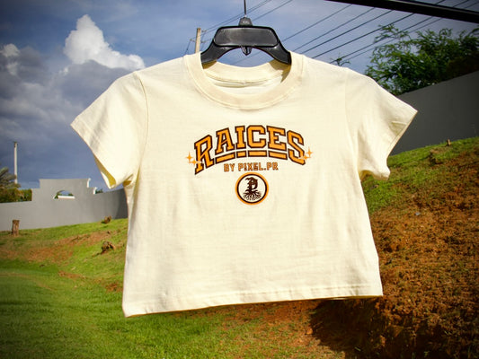 RAÍCES Crop Tee — Cream