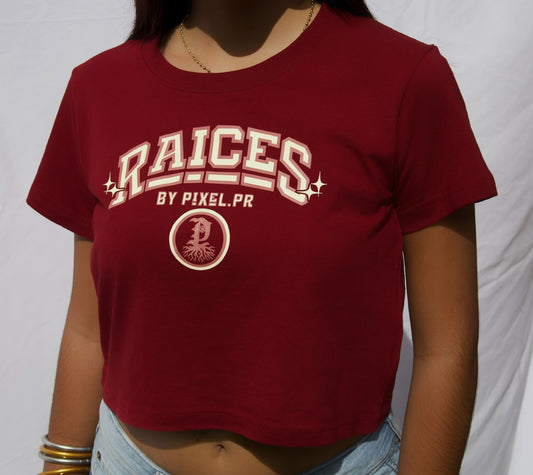 RAÍCES Crop Tee — Maroon