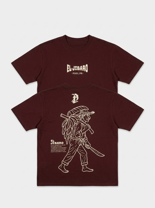 El Jíbaro Tee — professional flat-lay packshot